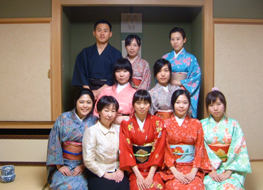 WebTeaCeremony2 KCP students and teachers in traditional Japanese attire