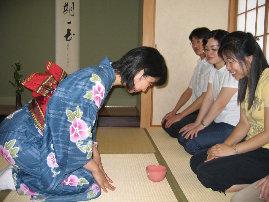 KCP students taking part in a tea ceremony