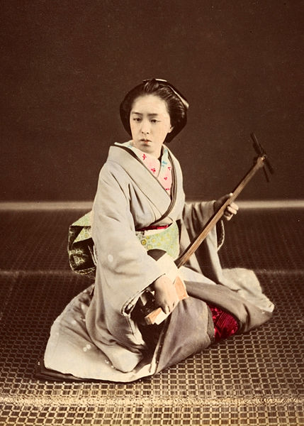 Geisha with a shamisen, 1870s
