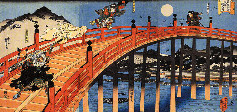 Japanese print depicting a story of the famous sōhei, Benkei.