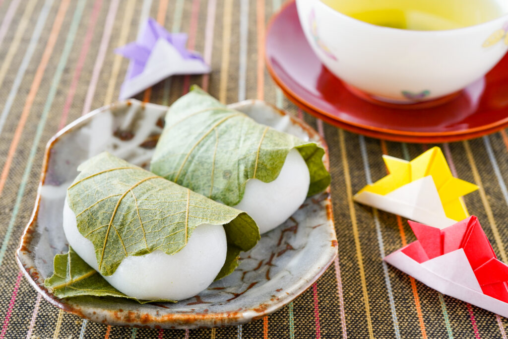 Japanese rice cake wrapped in an oak leaf.